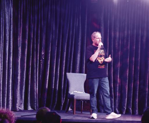 Eddie Trunk tells attendees stories about his career in the music industry. Charles White • The Madill Record