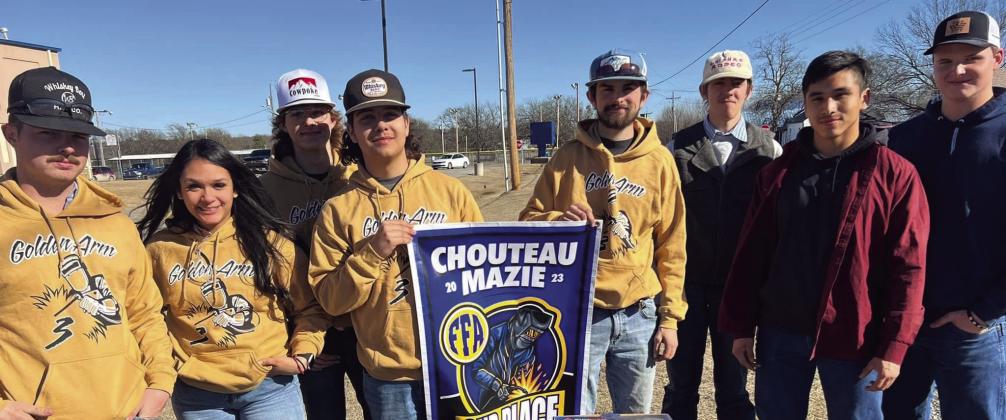 Madill FFA competed in the Chouteau-Mazie Golden Arm welding contest. Four teams competed with Trace Crook and Kelton Ford receiving 2nd place out of 55 teams from across the state. The pair took home two welding helmets, with Trace Crook also winning 1st high individual, scoring Milwaukee gear for his efforts. Courtesy photo