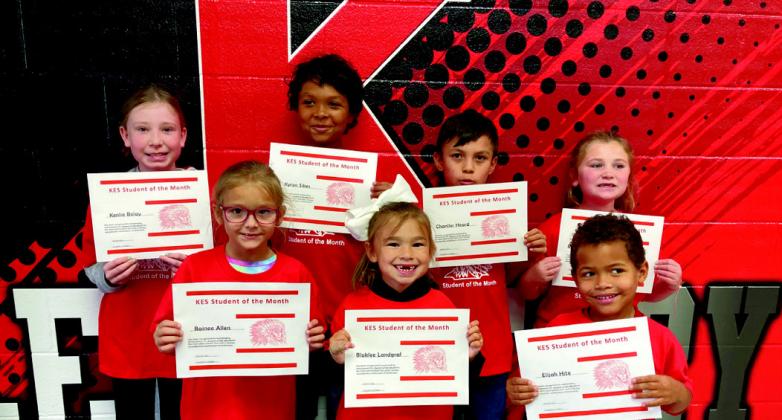 The Kingston Elementary October Students of the Month are Kenlie Bolay, 5th grade; Kyron Sikes, 4th grade; Chanller Heard, 3rd grade; Braelynn Roberts, 2nd grade; Rainee Allen, 1st grade; Blayklee Landgraf, Kindergarten and Elijah Hite, Pre-K. Courtesy photo