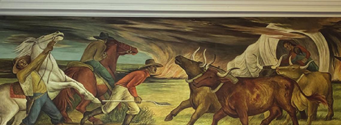 This mural in the Madill Post Offi ce is titled “Prairie Fire” and was created in 1941. Tom Stewart