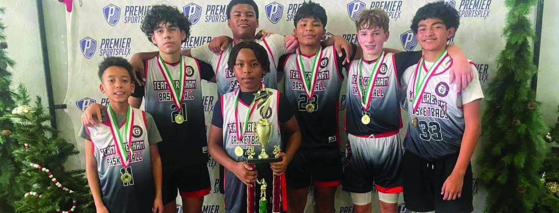 Team Grisham, a local AAU team, won the Courtside Hoops Toys 4 Tots tournament. Four boys from Madill were on the team; Kamden Martin, #2; Emiliano Baustita, #21; Marquis Ibarra, #23; Anthony Fuentes, #33. Bentlee Stapleton, #5; Ja’Tavion Shannon, #7 and Braylon McGee, #11 are all from Ardmore and Taylen Smith (not pictured) is from Dickson. Courtesy photo