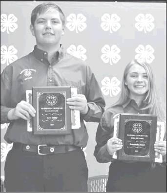 Courtesy Photo Each year, Marshall County 4-H awards two youth with the honor of Marshall County 4-H Hall of Fame. This year’s award goes to Cole Stepp and Samantha Hunt.