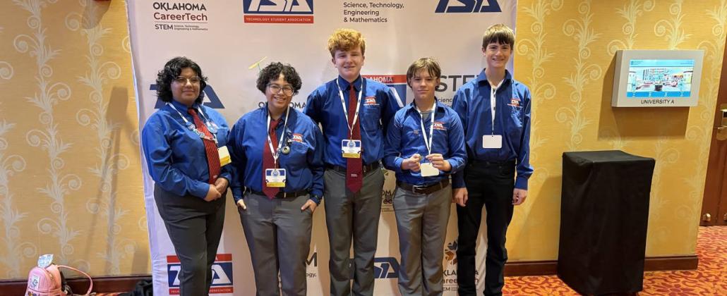Adam Murphy, Jase Hawthorne, Maya Lozano, Diana Rivera and Luke Beesley - members of Madill Middle School TSA- competed at the Oklahoma TSAState Leadership Conference. Adam Murphy, Jase Hawthorne, Maya Lozano, Diana Rivera and Luke Beesley showcased their skills in Dragsters, Problem Solving, Creed and Mechanical Engineering (Catapult. Hawthorne earned his Senatorial Degree and Silver Pathways of Excellence and Murphy earned the Silver Pathways of Excellence. Courtesy photo