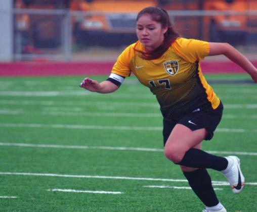 Sanjuana Salazar runs after the ball during a Madill Girls Soccer game. They won both games on April 13 and April 16, 2021. Summer Bryant • The Madill Record
