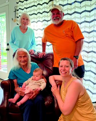 During a family get together, a family realized they had five generations at the event. May Davis, 100, is a long time resident of Marshall County. She is flanked by her daughter, Gail Parker of Myrtle Beach, SC, grandson, Dough Crooks of Cummings, Ga. Kellie Crook-Daniels of Baltimore, Md. and four-month-old Eloise Crook Daniels.. Courtesy photo