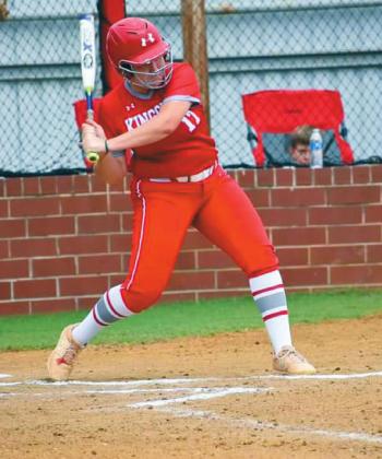 Top left: Bri Harkins winds up for a pitch, while Madi Jones prepares for the play. Bottom left: Lanie French poises for a hit. Bottom: Madi Jones was at bat, preparing to knock it out of the park. T.J.Harkins