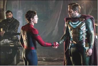 From left to right: Numan Acar,Tom Holland and Jake Gyllenhaal star in ‘Spider-Man: Far from Home’.