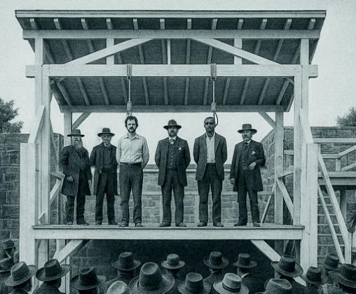Artist rendering of James Wasson and Joseph Jackson's hanging. Courtesy photo