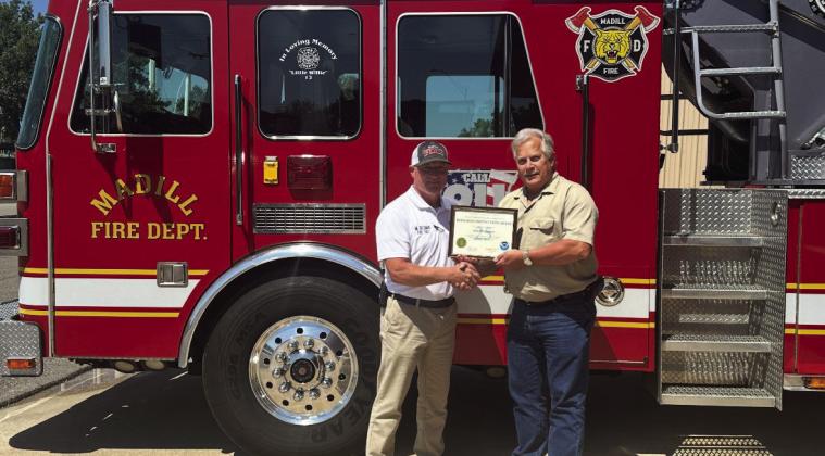 On September 11, the Madill Fire Department was recognized by the National Weather Service for our 25 years of service in weather observation. Courtesy photo