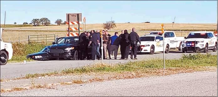 Shalene White • The Madill Record Scene after a high speed chase beginning in Love County, that was halted by stop sticks deployed by Marshall County Deputies.