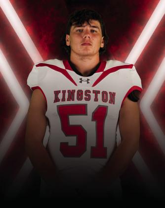 Seven Kingston football players received All-District honors. From left to right clockwise: Aiden Donnell was named Offensive Lineman of the Year; Rhett Coble, Defensive Player of the Year; Delton O’Steen, 1st Team RB; Jon Erwin, 1st Team OG; Luke Easley, 1st Team OT; Rafe Patterson, 2nd Team DE; Ryan Meek, Honorable Mention. Photo by Scissortail Photo Co.