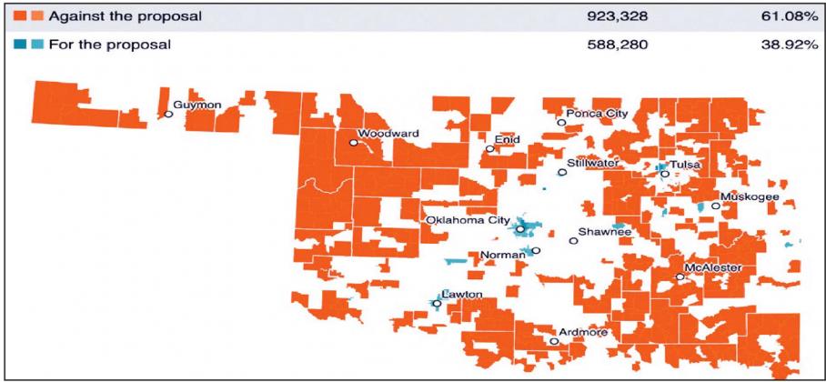 An interactive map shows just how Oklahomans voted on State Question 805. Jesse Howe
