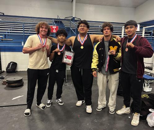 Madill Powerlifters Eli West, Darian Perez, Anthon Rios, Jayden McCain, and Osvaldo Ariciaga placed in the top 5 in their weight divisions. They will be joined by Noa Seals and Christian Robledo to represent Madill at the State Powerlifting Meet Friday, March 15. Courtesy photo