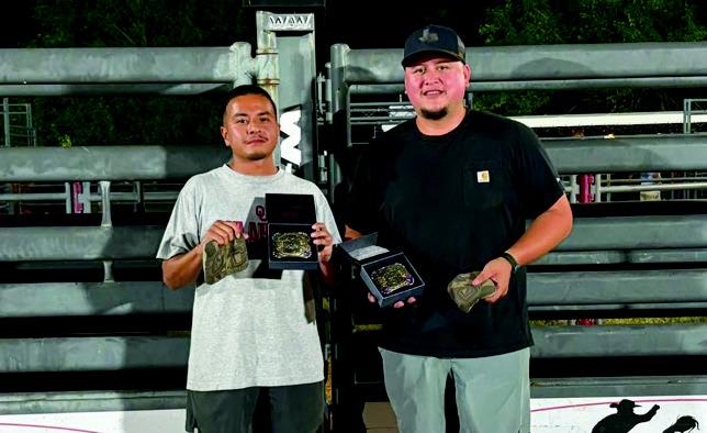 Courtesy photos Pictured left: The Cornhole Tournament winners were Gilberto Gallagos and Chris Ibarra. Pictured right: The Team Roping winners were Lan Sparling and Delton O'Steen.