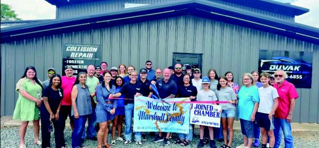 The Marshall County Chamber of Commerce held a ribbon cutting ceremony for Duvask Auto Body in Madill to welcome them as a chamber member. Courtesy photo