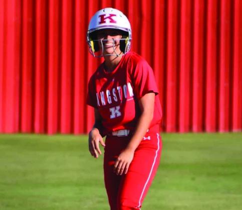 Senior Lanie French is all smiles after making it to the base safely. Courtesy photo