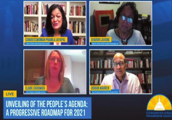 Members of the Poor People’s Campaign and allied groups talk about COVID-19 relief with Rep. Pramila Jayapal. Congressional Progressive Caucus • Facebook/Otherwords