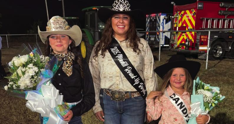 The 2026 Madill Round-up Club Royalty is Kensley Williams. She is with Bri Harkins, the 2025 Madill Round-up Club Royalty and Kinsley Patton, candidate. Courtesy photo