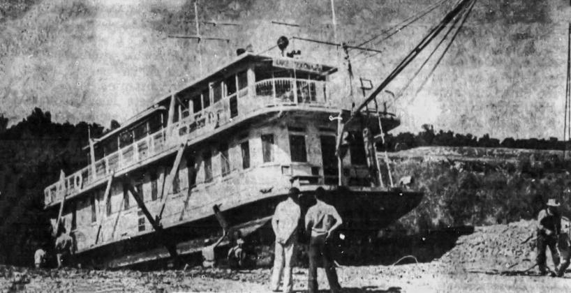 This photo, courtesy ot The Madill Record shows the Wanderer as she is being hauled out of the Red River at the Denison Dam. Courtesy photo