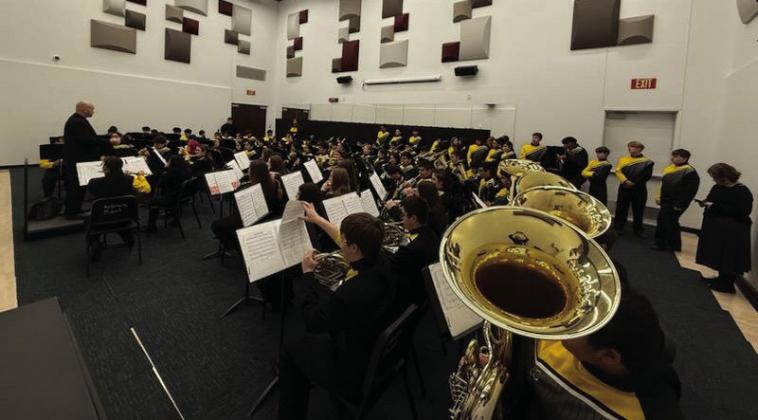 The KHS Pride of Texomaland band, pictured left, and the MHS Wildcat band, pictured right, both heading to state after performing well at the OSSAA District event. Courtesy photos