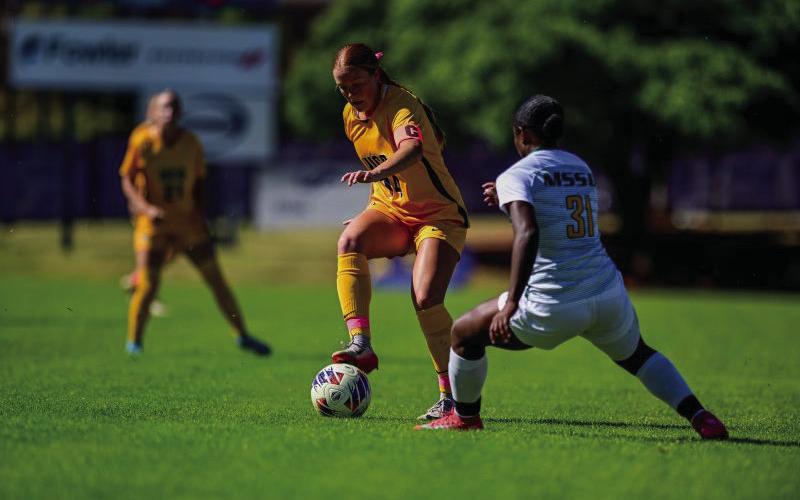 Rebecca Tweedy drives the soccer ball down the field during a University of Central Oklahoma Lady Broncos soccer match. Photo provided by the University of Central Oklahoma. Courtesy photo