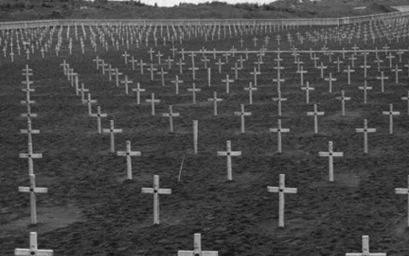 A temporary Marine Cemetery on Iwo Jima at the foot of Mount Suribachi Courtesy photo