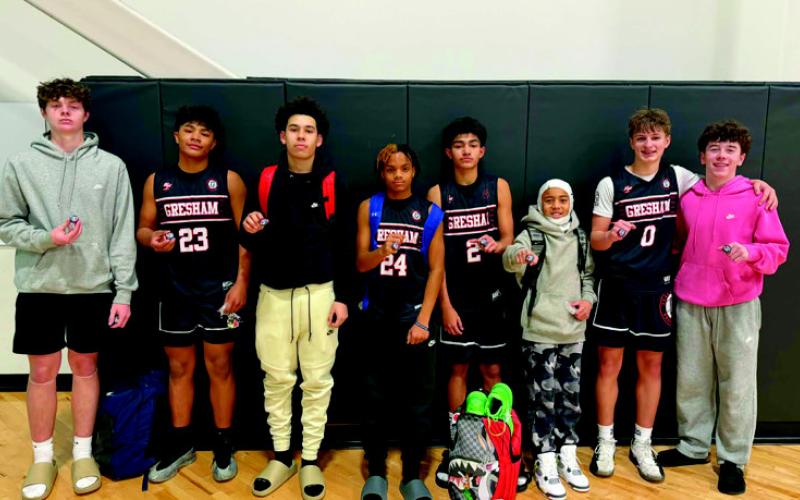 Team Gresham won the Hardwood Blizzard Classic on Feb. 1. The players are Easton Andrews, Silo Marquis Ibarra, Emiliano Bautista, Briison Smith, Anthony Fuentes, Zayden McGee, Kamden Martin and Paxton Marutzky. Not pictured are Ja’Tavion Shannon, Taylen Smith, Malachi Anderson and Braylon McGee. Courtesy photo