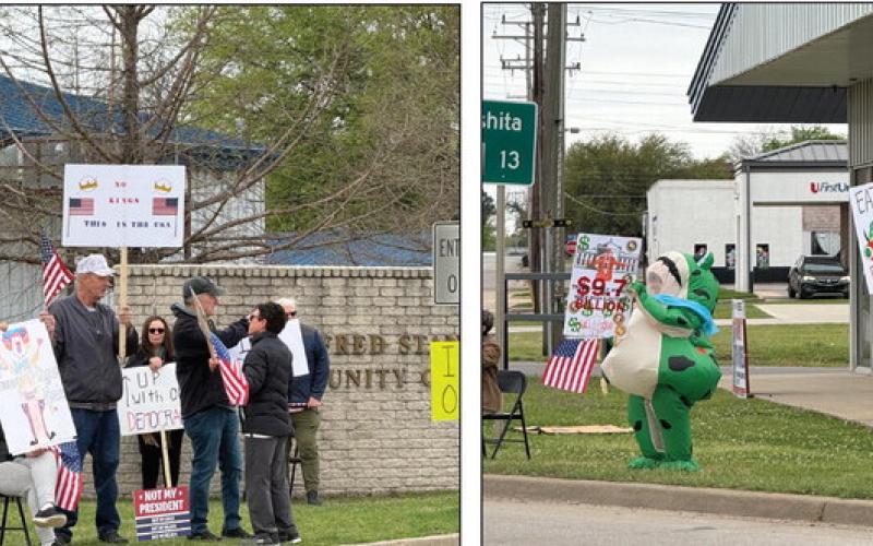 The Marshall County OK Democrats held a No Kings Protest on March 28 to oppose the President Donald Trump administration. There were 26 people who signed up to attend and 12 more joined after passing by, making the total 38 people. Courtesy photo