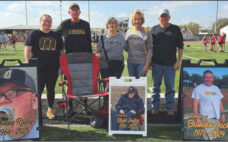 The Madill track team honored three icons that they have lost recently. Brandon 'Mr. Wildcat' Jacks passed away in December 2024, Donny 'The Voice of the Wildcats' Raley passed in August 2025 and Coach Blake Smiley in September 2025. All three of these people were huge supporters of the Madill schools and sports. Courtesy photos
