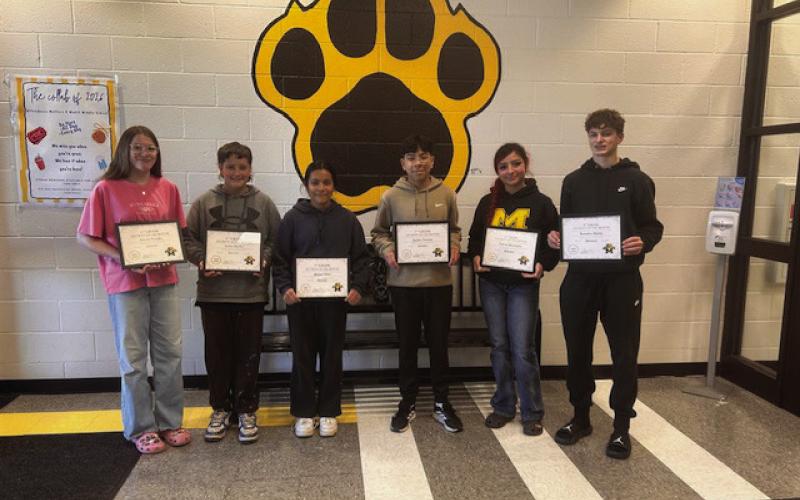 The MMS Students of the Month were Amelia Vaughn and Ayden Kirtley, 6th grade; Britney Orta and Jayden Hernandez Trevino, 7th grade; Valeria Barrientos and Kamden Martin, 8th grade.The Madill Rotary Club Studentsof the Month were Aroddy Camacho and Himani Patel. Courtesy photos
