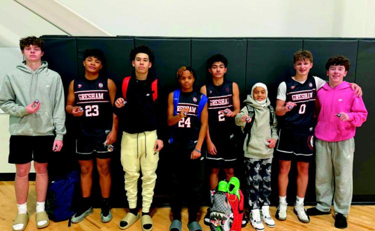 Team Gresham won the Hardwood Blizzard Classic on Feb. 1. The players are Easton Andrews, Silo Marquis Ibarra, Emiliano Bautista, Briison Smith, Anthony Fuentes, Zayden McGee, Kamden Martin and Paxton Marutzky. Not pictured are Ja’Tavion Shannon, Taylen Smith, Malachi Anderson and Braylon McGee. Courtesy photo